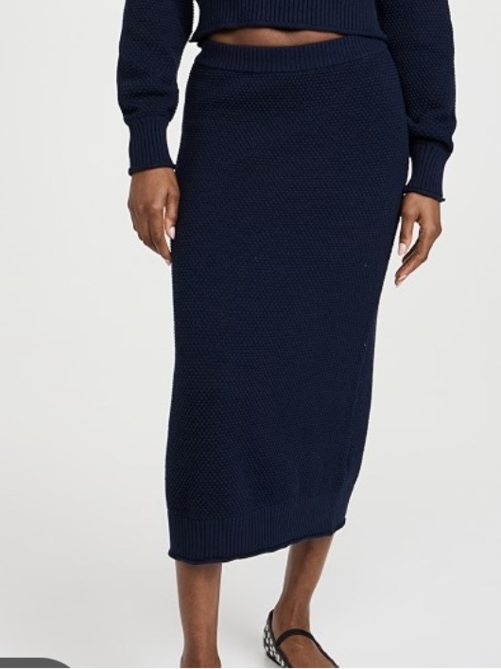 Free People Beach womans Classic Navy Knit Midi Skirt size M